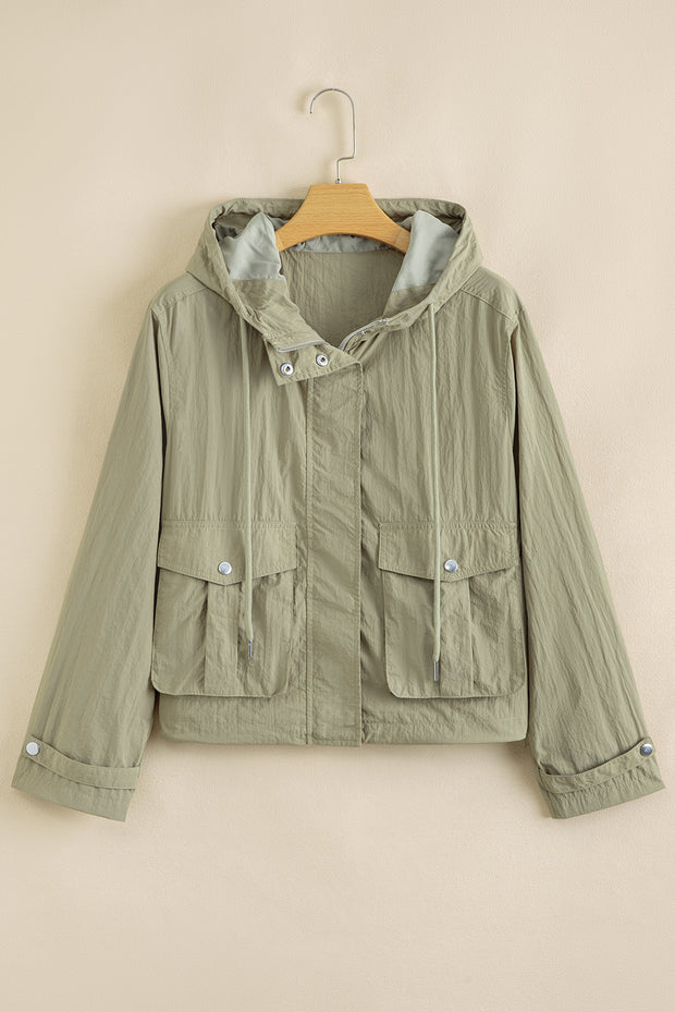 Laurel Green Zipped Pocket Cropped Hooded Utility Jacket
