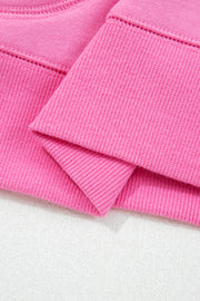 Bright Pink Half Button Stand Neck Drop Shoulder Sweatshirt