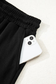 Black Varsity Striped Sleeve Drop Shoulder Sweatshirt and Short Set