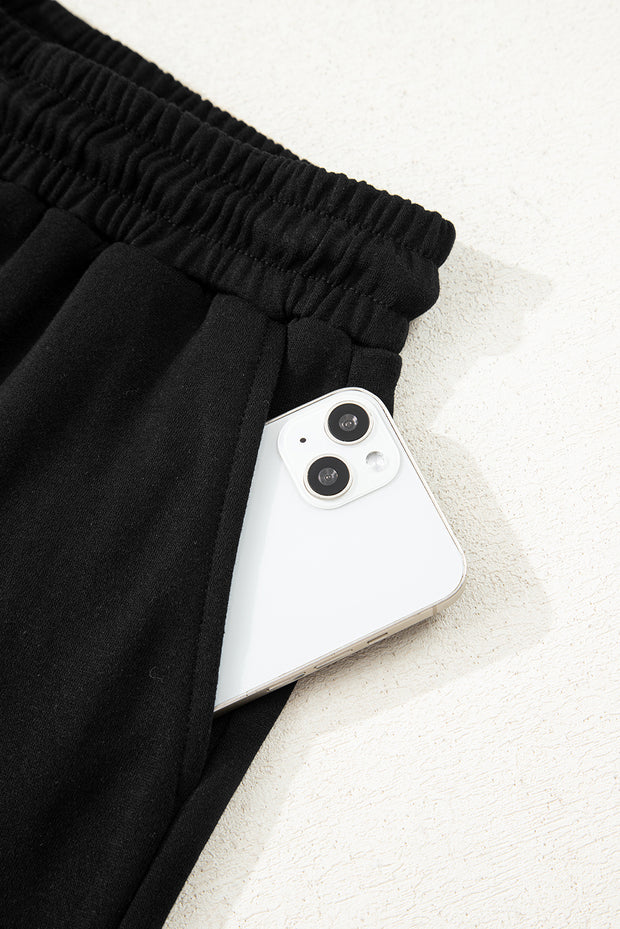 Black Varsity Striped Sleeve Drop Shoulder Sweatshirt and Short Set