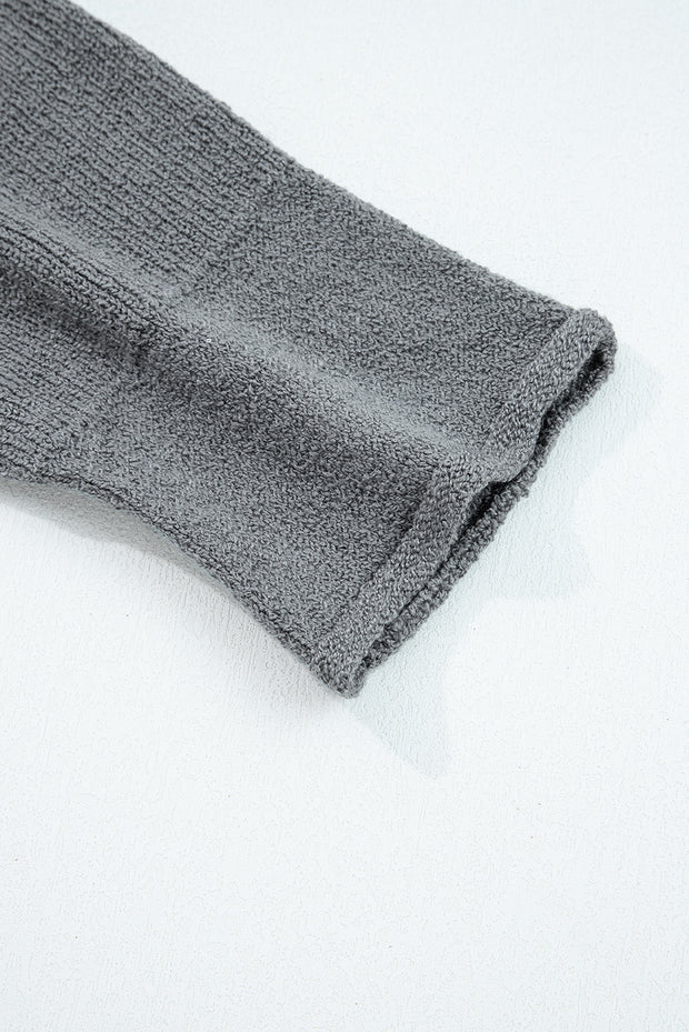 Medium Grey Raw Edge Uneven Hem Patchwork Drop Shoulder Sweater