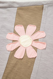 Green Flower Patched Exposed Seam Bracelet Sleeve Oversized T Shirt