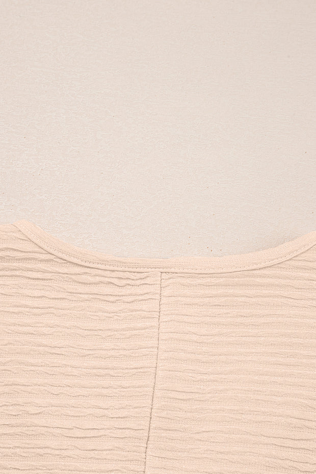 Apricot Textured V Neck T Shirt and Shorts Set