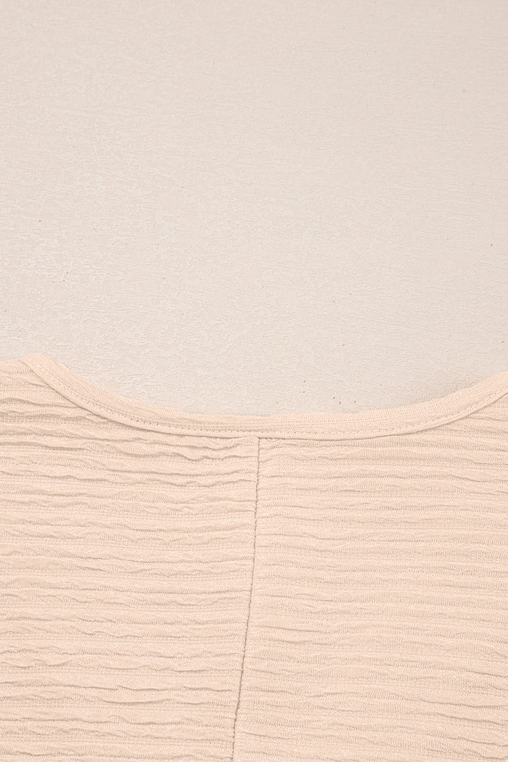 Apricot Textured V Neck T Shirt and Shorts Set