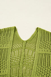 Spinach Green Oversize Crochet Knit Open Cardigan