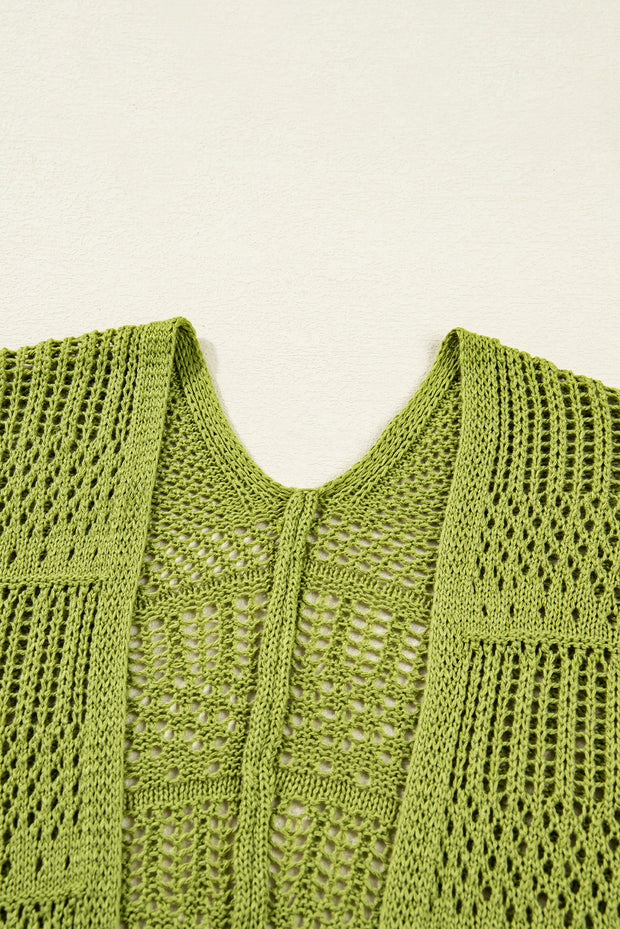 Spinach Green Oversize Crochet Knit Open Cardigan