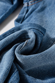 Sail Blue High Waist Button Fly Seamed Raw Hem Flare Jeans