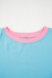 Conjunto de 2 piezas de camiseta y falda pantalón con hombros caídos y borde en bloques de color turquesa