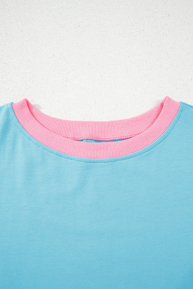 Conjunto de 2 piezas de camiseta y falda pantalón con hombros caídos y borde en bloques de color turquesa