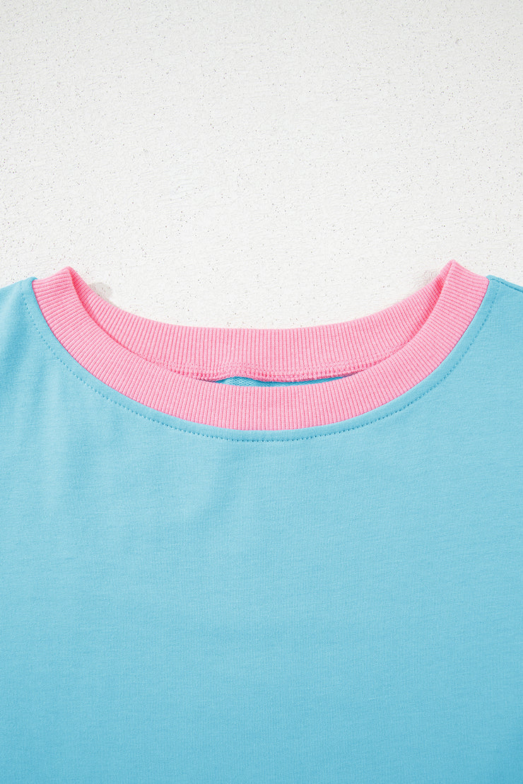 Turquoise Colorblock Edge Drop Shoulder T Shirt and Skort 2Pcs Set