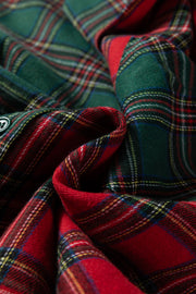 Red Plaid Contrast Patched Christmas Holiday Long Sleeve Shirt and Short 2pcs Pajama Set