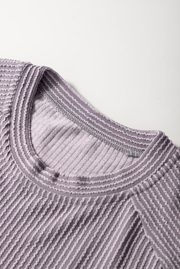 Wild Wind Solid Corded Knit Short Sleeve T Shirt and Wide Leg Pants Set