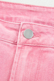 Peach Blossom Acid Washed High Rise Cropped Wide Leg Jeans