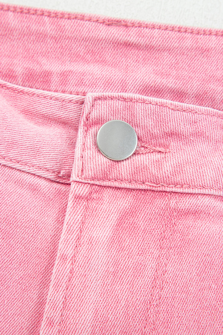 Peach Blossom Acid Washed High Rise Cropped Wide Leg Jeans