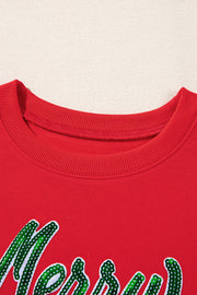 Red Merry Christmas Crewneck Drop Shoulder Loose Sweatshirt