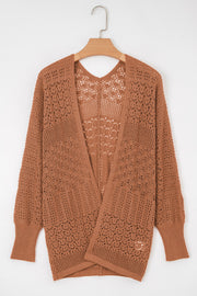 Redwood Burl Mix Pattern Hollowed Knit Open Front Cardigan