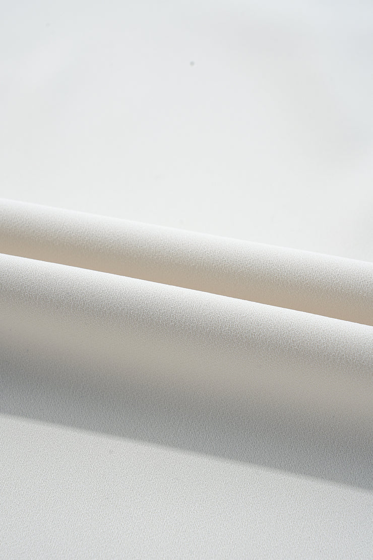 White Scalloped V Neckline Lace Hollowed Lantern Sleeve Blouse