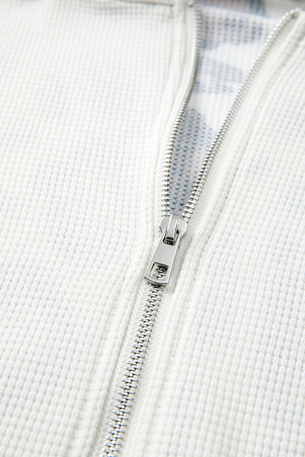 Apricot Oversized Leopard Contrast Mixed Texture Patchwork Zip Up Drop Shoulder Hoodie