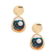 Gold and Blue Resin Oval Earrings