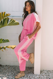 Sachet Pink 2-tone Colorblock Patchwork Corded 2pcs Outfit