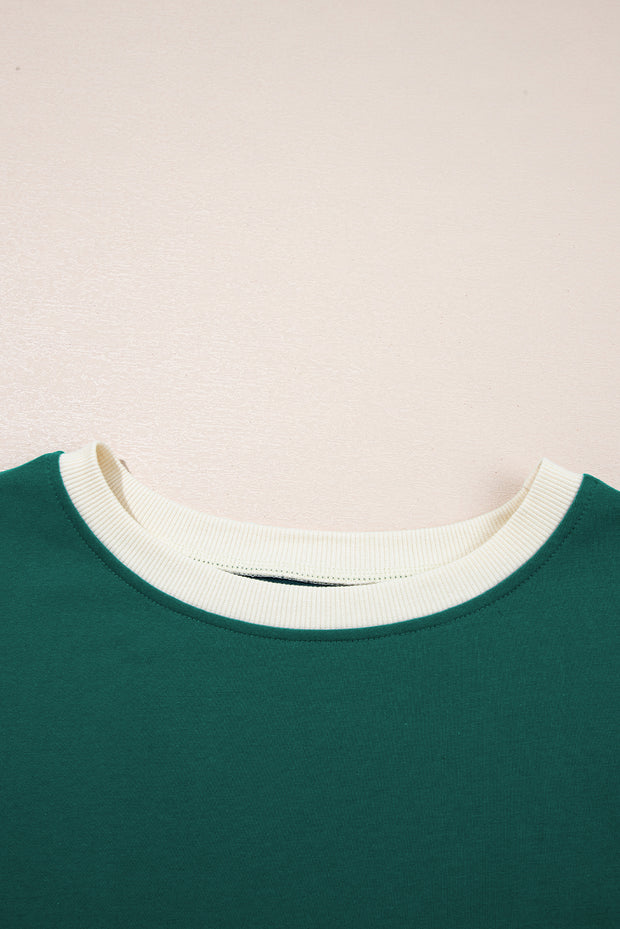 Conjunto de 2 piezas de camiseta y falda con hombros caídos y borde en bloques de color Evergreen