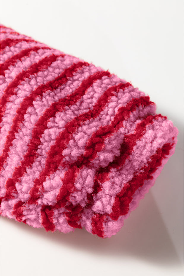 Pink Stripe Quarter Zip Fleece Oversize Sweatshirt