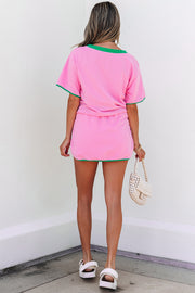 Bonbon Colorblock Edge Drop Shoulder T Shirt and Skort 2Pcs Set
