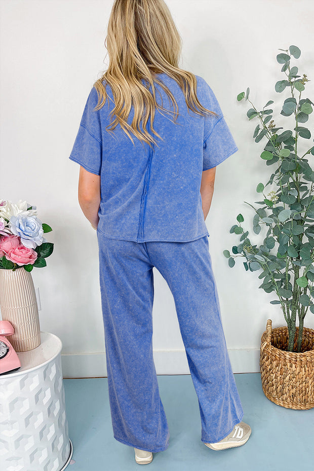 Lilac Floral Patch Exposed Seam Raw Edge Pants Set