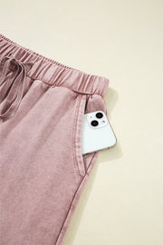 Straw Yellow Mineral Wash Tiered Wide Leg Patchwork Drawstring Pants