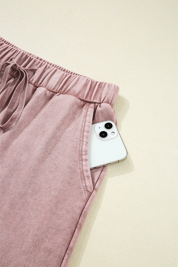 Straw Yellow Mineral Wash Tiered Wide Leg Patchwork Drawstring Pants