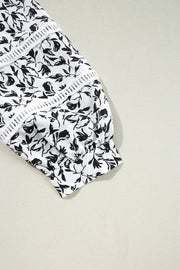 Black Printed Lace Detail Floral Puff Sleeve Fall Shirt