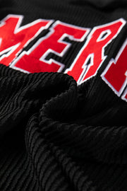 Black Twisted Rib Outlined Merry Letter Graphic Loose Long Sleeve Top