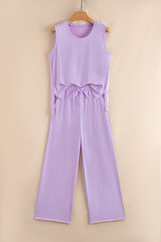 Orchid Petal Mineral Wash Casual Round Neck Tank and Straight Loose Drawstring Pants Set
