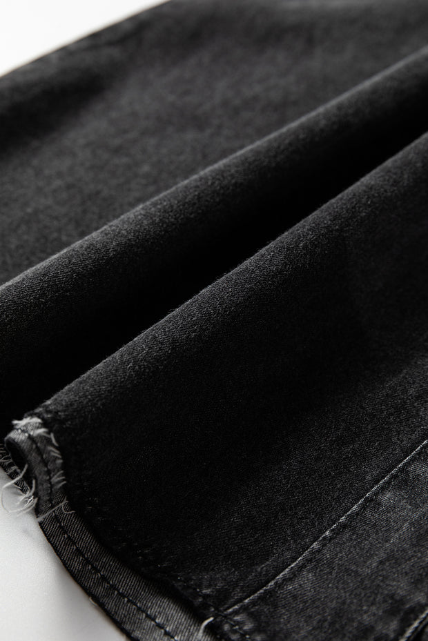 Medium Grey Beau Chest Pocket Raw Hem Denim Loose Shirt Dress