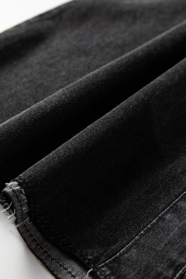 Medium Grey Beau Chest Pocket Raw Hem Denim Loose Shirt Dress