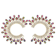 Stud Medium Pink Green C Shape Stone Earring Women