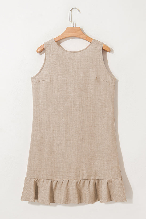 Smoke Gray Knot Scoop Back Ruffle Hem Sleeveless Mini Dress