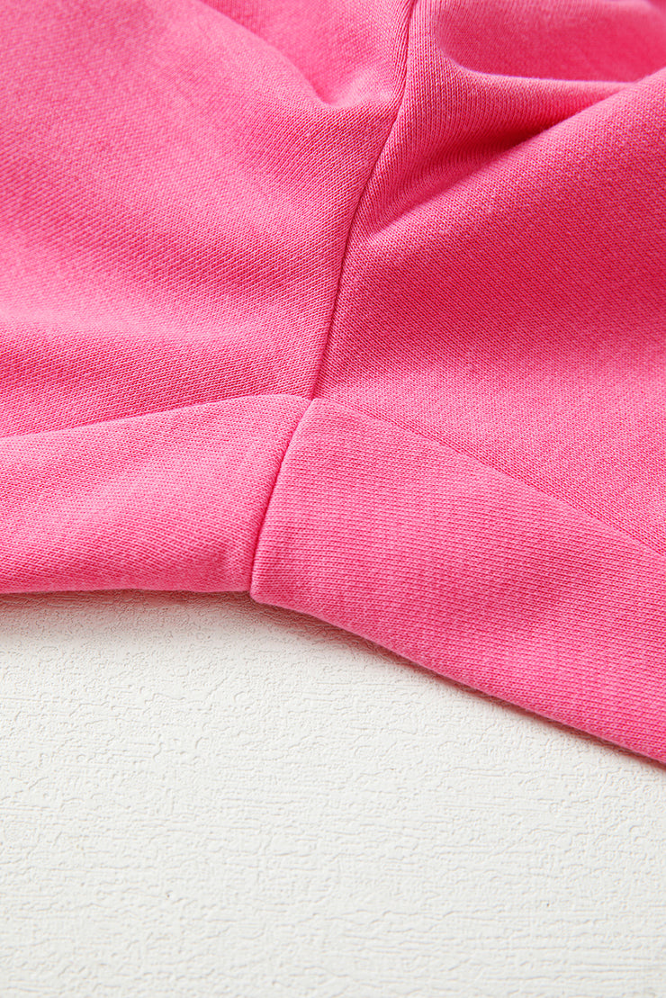 Bright Pink Plus Size Henley Drop Shoulder Pullover and Jogger Pants Two Piece Set