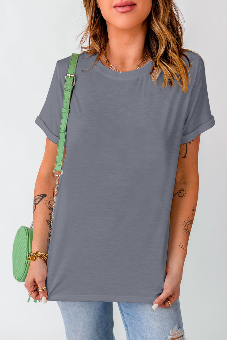 Camiseta gris de cuello redondo en color liso