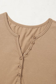 Pale Khaki Long Sleeve Buttons V Neck Slim Fit Top