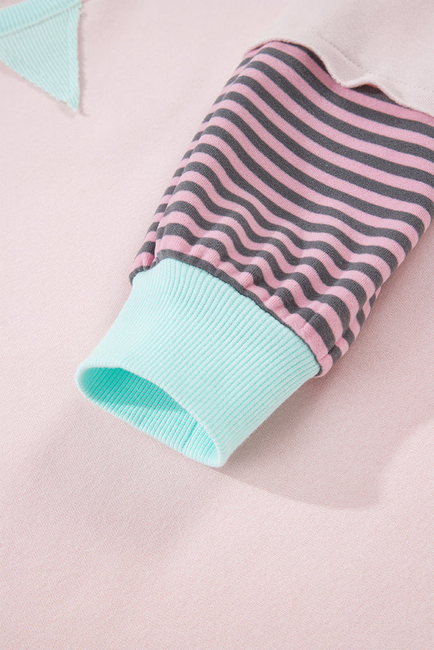 Delicacy Striped Colorblock Patchwork Drop Shoulder Sweatshirt