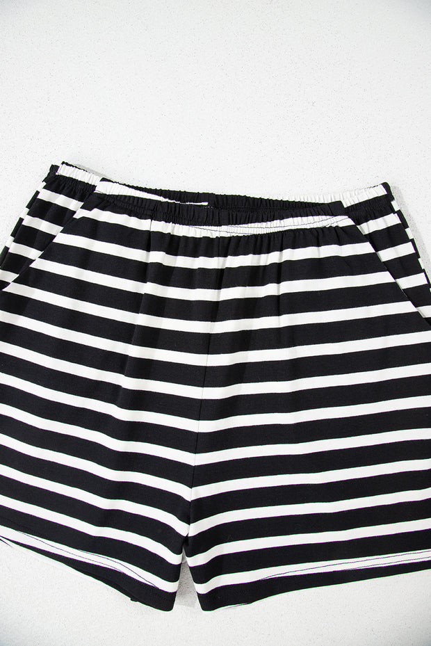 Black White Striped Short Sleeve Top and Shorts Set
