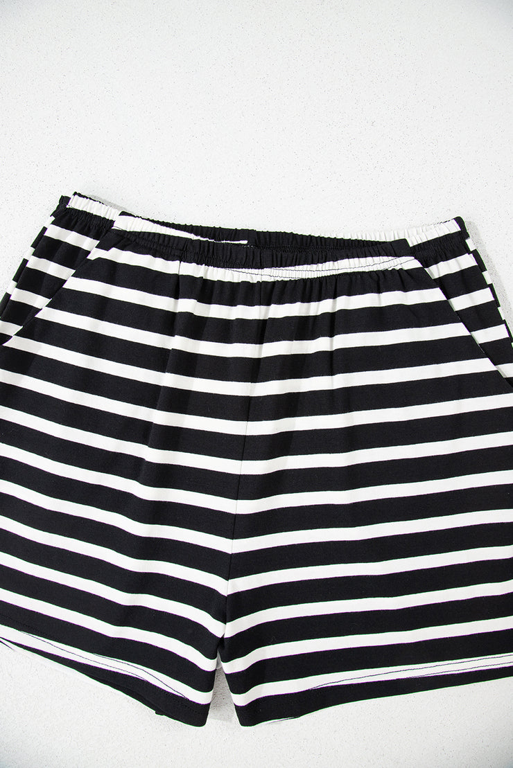 Black White Striped Short Sleeve Top and Shorts Set