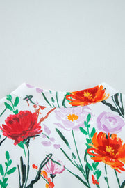 Beige Floral Print 3/4 Puff Sleeve Ricrac Trim Mini Dress