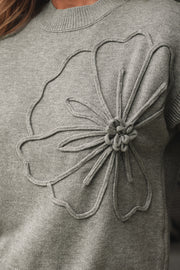 High Flower Pattern Ribbed Trim Short Sleeve Boxy Sweater