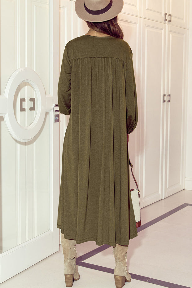 Green Lightweight Long Sleeve Open Front Duster Cardigan