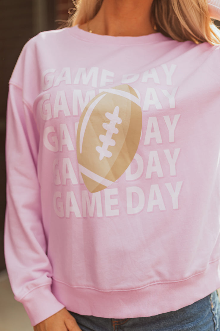 Pink GAME DAY Football Rugby Print Casual Sweatshirt