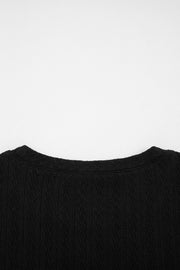 Black Textured Chest Pocket Long Sleeve Top 2Pcs Pants Set