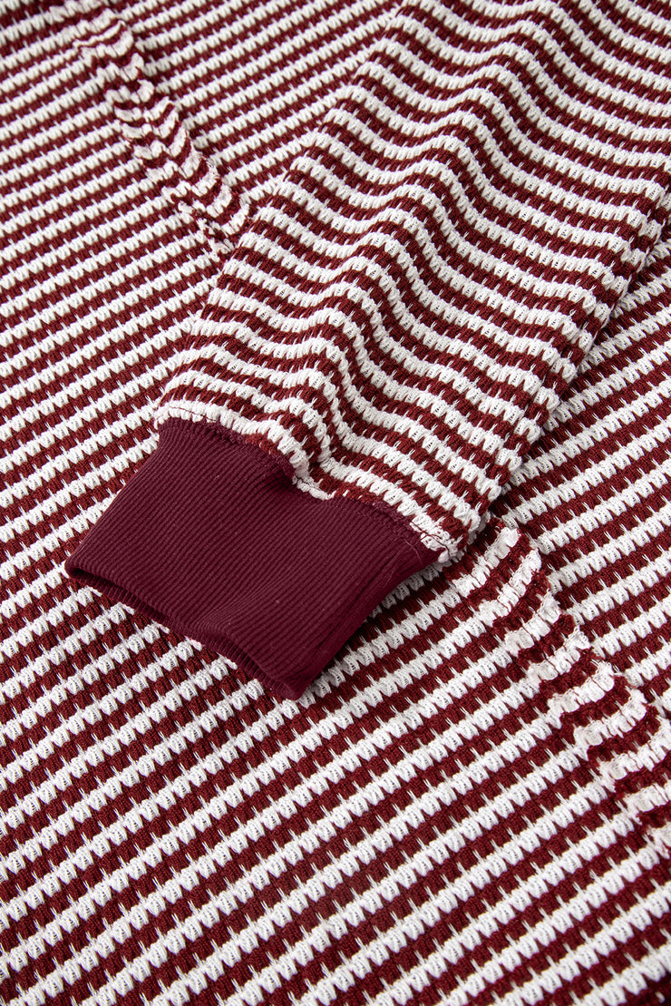 Red Stripe Ribbed Trim Drop Shoulder Long Sleeve Oversize Top