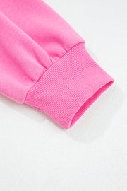 Bright Pink Half Button Stand Neck Drop Shoulder Sweatshirt
